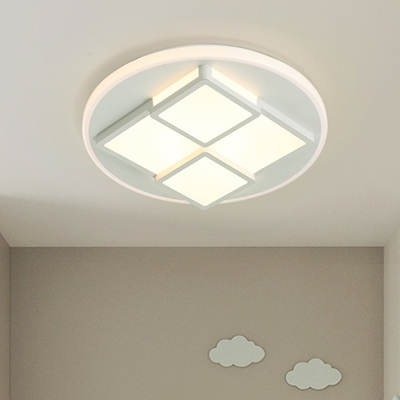 LED Bedroom Flush Mount Fixture Simplicity White/Pink Ceiling Flush with Square Acrylic Shade