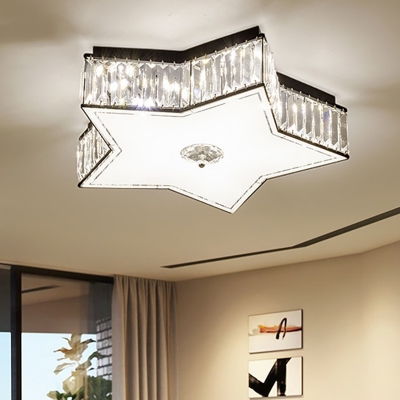 LED Ceiling Flush Light Fixture Simple Living Room Flushmount with Star Clear Crystal Shade, 16