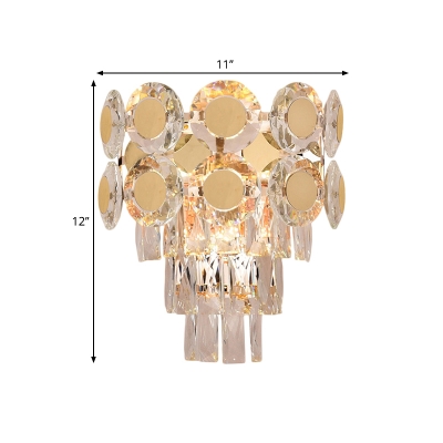 LED Flush Mount Wall Sconce Modern Multi-Tier Clear Beveled Crystal Wall Lighting Ideas in Gold