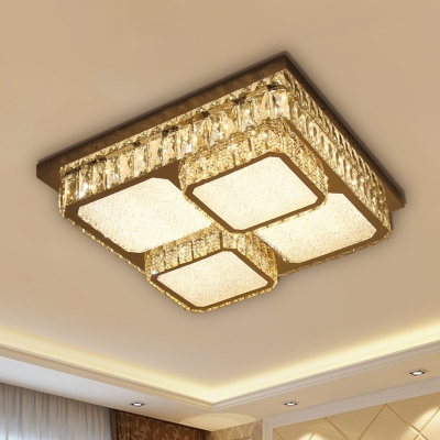 LED Square Close to Ceiling Lighting Contemporary Clear Crystal Flush Mount Lighting for Parlor