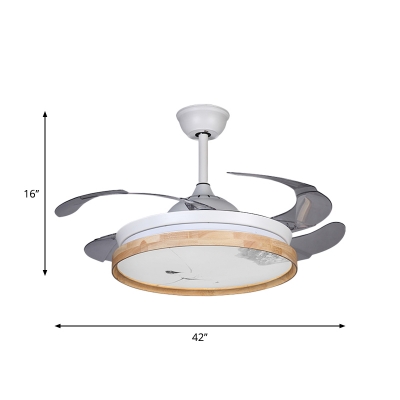 Metal Circle Hanging Fan Lamp Modern LED 4-Blade Semi Flush Mount Light Fixture in White, 42