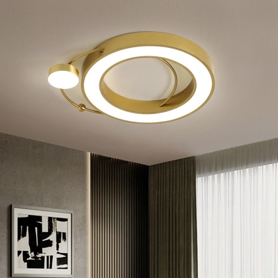 Metal Circular Flush Ceiling Light Modern LED Flush Mount Lamp in Gold for Bedroom, Warm/White Light