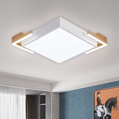 Metal Square LED Flush Mount Lamp Modern Style Black/White Ceiling Fixture in Warm/White Light, 19.5
