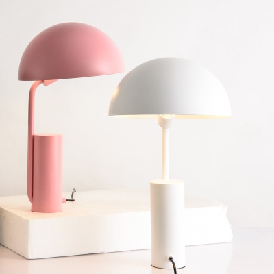 Metallic Dome Night Lamp Macaron Style 1 Light Black/White/Pink Reading Lighting with Cylindrical Base