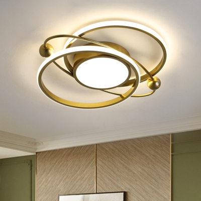 Metallic Orbital Flush Mount Lighting Nordic LED Gold Semi Flush Ceiling Light, Warm/White/3 Colors Light