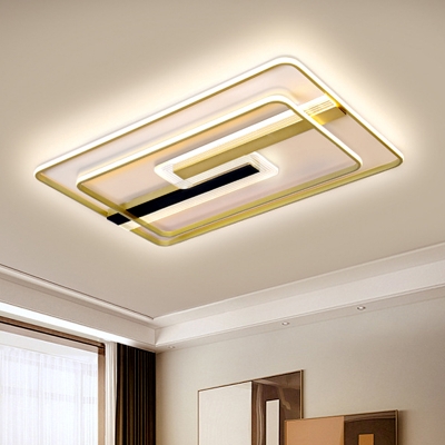 Metallic Rectangle Flush Ceiling Light Minimalism LED Flush Mount Fixture in Gold, Warm/White Light