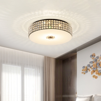 Minimalist Drum Shade Ceiling Light Clear Cut Crystal LED Flush Mount Lighting Fixture, 16