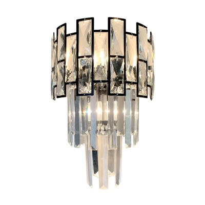 Modern 3-Tier Sconce Light Clear Crystal Glass 3 Lights Sitting Room Wall Mounted Lamp
