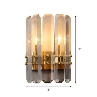 Modern Half Cylinder Sconce Light Fixture Crystal Rectangle 2-Head Bedside Wall Mount Lamp in Gold