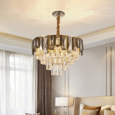 Modern Tapered Pendant Lighting Fixture Smoke Gray Crystal 6 Lights Ceiling Chandelier in Gold