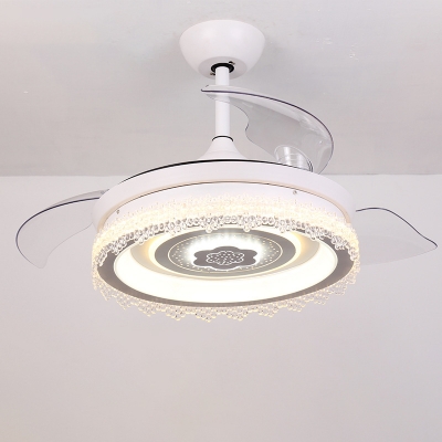 Modernism Round 3-Blade Pendant Fan Lamp Metallic Living Room LED Semi Flush in White, 42
