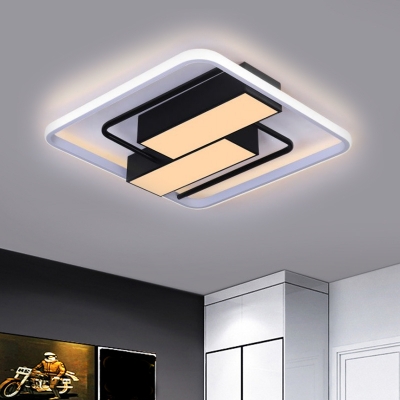 Modernist Cuboid Ceiling Lighting Metallic LED Bedroom Flush Mount Lamp in Warm/White Light, 18