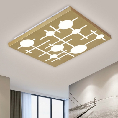 Modernist Rectangle Flush Light Fixture Acrylic LED Bedroom Flushmount in Gold, Warm/White Light