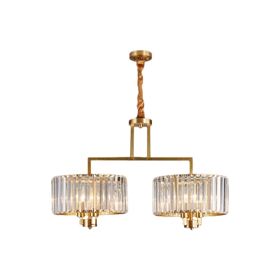 Postmodern Branching Chandelier 6 Bulbs Clear Prismatic Crystal Hanging Light in Brass