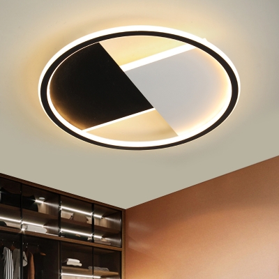 Round Bedroom Ceiling Light Fixture Iron LED Contemporary Flush Mount Lamp in Black