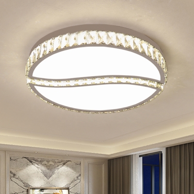 Round Splicing Faceted Crystal Ceiling Lamp Contemporary LED Chrome Flush Light Fixture in Warm/White Light