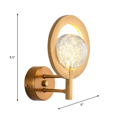 Seedy Crystal Ball Wall Lighting Post-Modern Living Room LED Sconce with Hoop in Gold