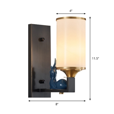Single Cylinder Wall Light Sconce Simplicity White Frosted Glass Wall Mount Lamp for Tearoom
