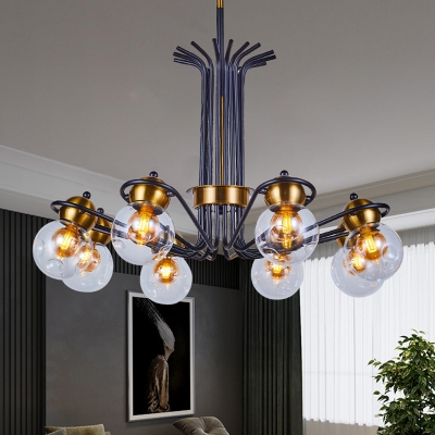 Spherical Living Room Hanging Ceiling Light Clear Glass 5/8-Head Post Modern Pendant Chandelier in Black-Gold
