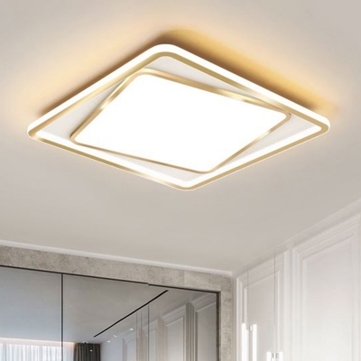 Square Metallic Flush Mount Lamp Contemporary LED Gold Flush Light Fixture, 16.5