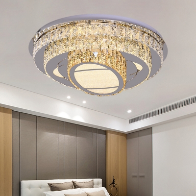 Stainless-Steel LED Scalloped/Round/Oval Flush Mount Modern Clear Crystal Glass Ceiling Flush for Bedroom