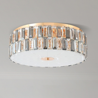 Traditional Style Cylindrical Close to Ceiling Lighting 9-Light Crystal Rectangle Flush Mount Lamp in Clear