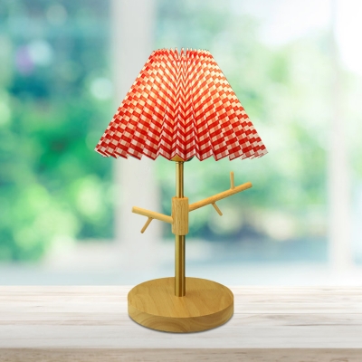 1-Head Red/White/Blue Cone Desk Light Minimalism Pleated Paper Nightstand Lamp with Jewelry Rack Design