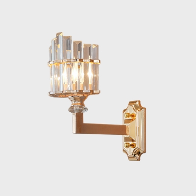 1 Light Column Wall Mounted Lamp Contemporary Clear Crystal Sconce Light Fixture in Gold for Parlor