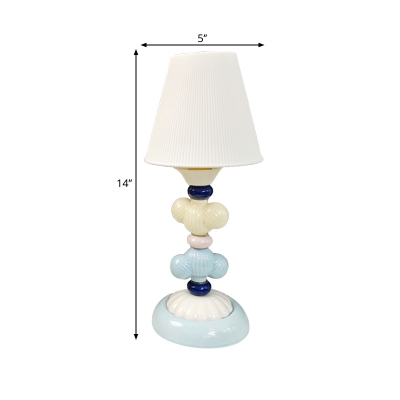 1 Light Living Room Table Lamp Macaron White Nightstand Lighting with Conical Fabric Shade