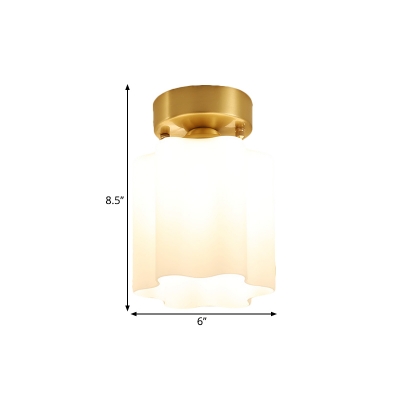1-Light Scalloped/Dome/Flared/Floral Flushmount Traditional Brass Opaline Glass Ceiling Mounted Fixture