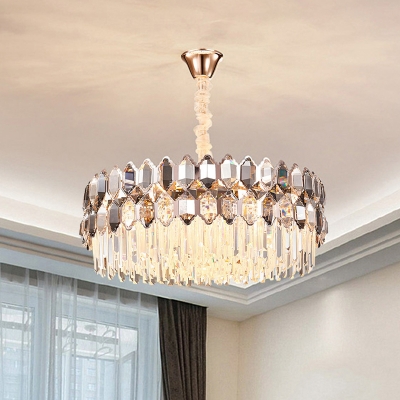 16 Lights Chandelier Pendant Modern Clear Prismatic Crystal Drum Pendant Lighting for Living Room