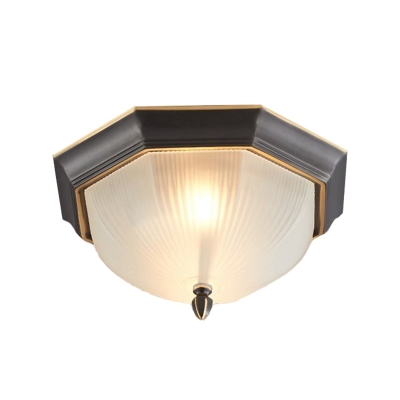 2 Lights Opal Glass Ceiling Mounted Light Rustic Brass/Black-Gold Dome Bedroom Flush Mount Lamp