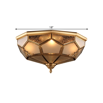 3/4 Lights Bowl Ceiling Mounted Fixture Colonial Brass Opal Glass Flush Mount Light, 14