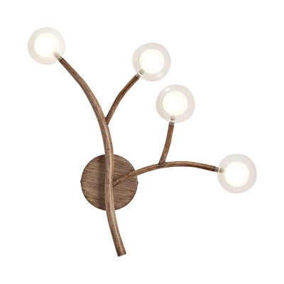 3/4 Lights Wall Mounted Lamp Simple Globe Clear Glass Wall Lighting with Wood Branch Design in Brown