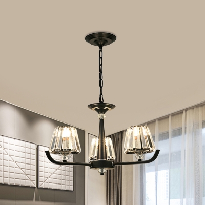3/8-Light Sputnik Ceiling Chandelier Modernist Black Crystal Cone Hanging Light Fixture