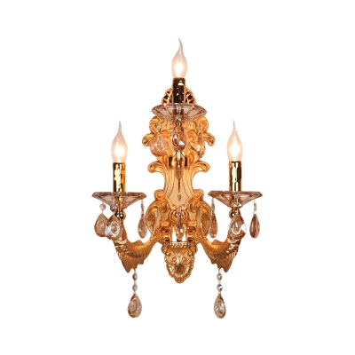 3 Heads Crystal Wall Light Fixture Traditional Gold Living Room Wall Sconce Lamp with/without Shade