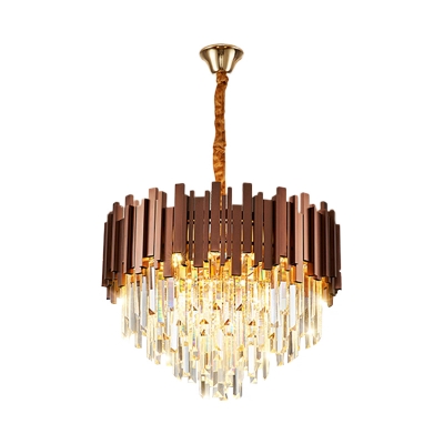 4-Light Cone Chandelier Pendant Modern Clear 3-Sided Crystal Rods Suspended Lighting Fixture