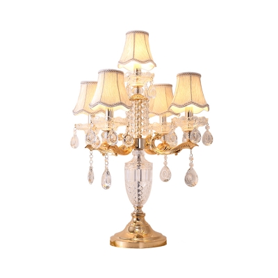 6 Bulbs Night Table Light Classic Bedroom Night Lighting with Bell Fabric Shade in Gold