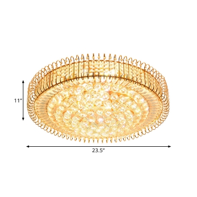 9-Light Flush Mount Ceiling Fixture Modern Dining Room Flush Light with Round Clear Crystal Shade
