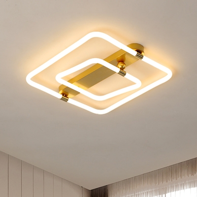 Acrylic Square Flush Light Modernism LED Gold Flush Mount Lighting in Warm/White Light, 16