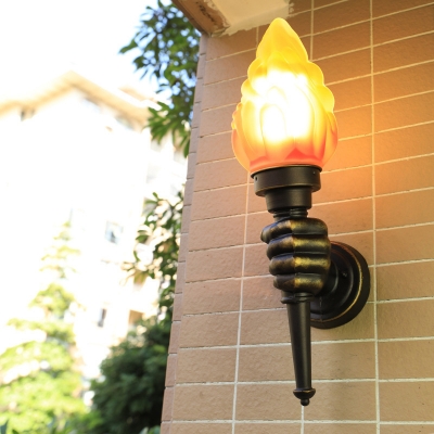 Amber Glass Black Wall Mount Lamp Hand Holding Torch 1 Light Antique Wall Lighting Ideas
