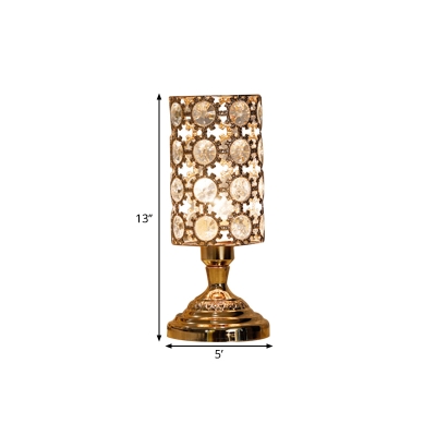 Bedside LED Nightstand Lamp Contemporary Gold Table Light with Trophy-Shape/Cylinder Faceted Crystal shade