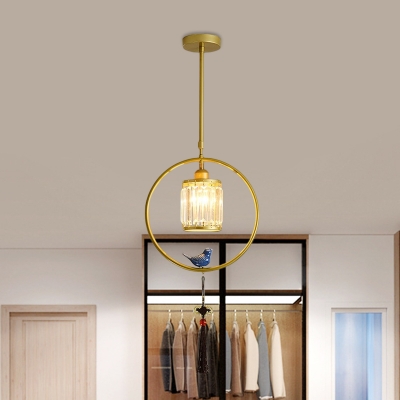 Bevel Crystal Square/Round Pendant Modern 1 Head Black/Gold Hanging Ceiling Light with Ring Design
