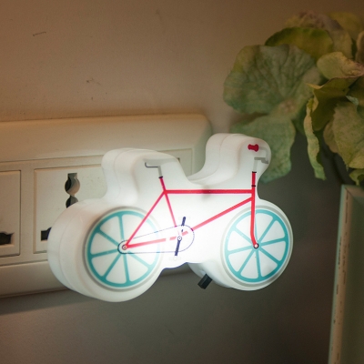 Bike Plastic Plug-in Night Light Kids Style Red and Blue LED Wall Lamp for Boys Room