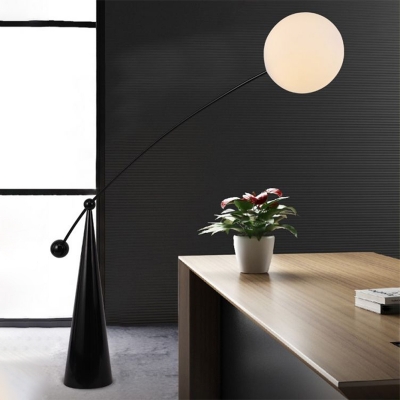 Black Globe Stand Up Light Modernism with Fishing Rod Design 1-Head White Glass Floor Lamp