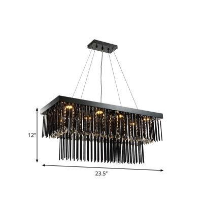 Black LED Island Light Fixture Contemporary Crystal Rod 2 Tiers Suspension Lighting, 23.5