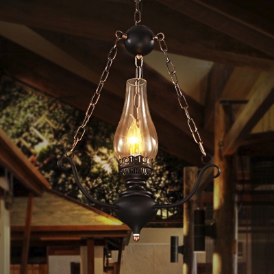 Black Pear-Like Hanging Lamp Kit Vintage Clear Glass Single Light Bar Ceiling Hang Fixture