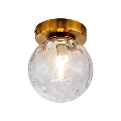 Brass Sphere Flush Mount Lamp Colonial Style Dimpled Glass 1 Light Doorway Ceiling Lighting