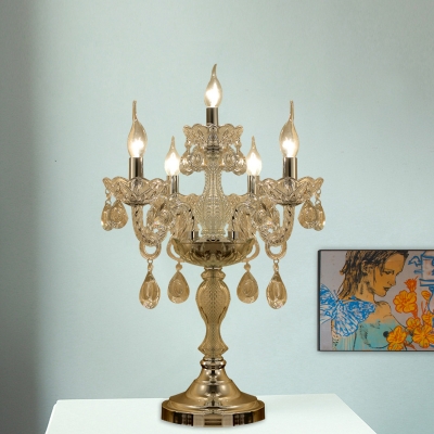 Candelabra Crystal Table Light Traditional 5/6/7-Light Bedroom Night Lighting in Chrome