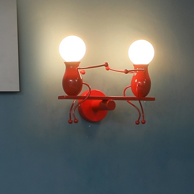 Cartoon Figure Wall Lighting Modernist Metal 2 Bulbs Black/White/Red Wall Mounted Light Fixture